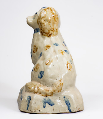 Scarce Stoneware Spaniel on Base w/ Two-Color Slip, attrib. Donaghho Pottery, Parkersburg, WV