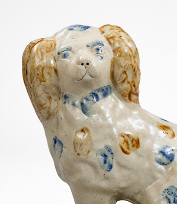 Scarce Stoneware Spaniel on Base w/ Two-Color Slip, attrib. Donaghho Pottery, Parkersburg, WV