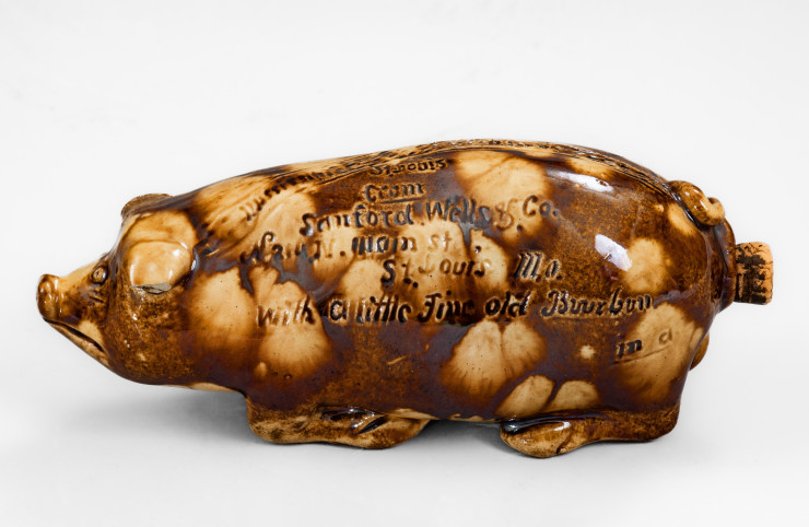 Fine Anna Pottery Rockingham-Glazed Pig Bottle
