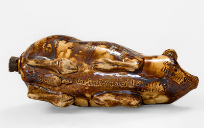 Very Rare Anna Pottery Rockingham-Glazed Pig Bottle, circa 1880