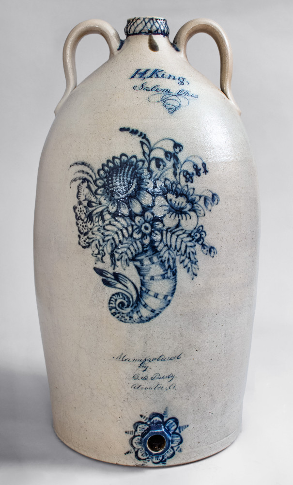 Monumental 10 Gal. Stoneware Water Cooler with Impressive Cornucopia Decoration, G. B. Purdy, Atwater, OH, circa 1850