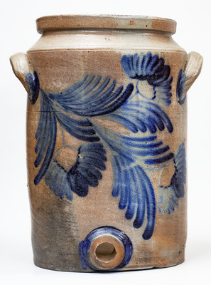 4 Gal. attrib. William Linton, Baltimore Stoneware Water Cooler w/ Profuse Floral Decoration, c1860