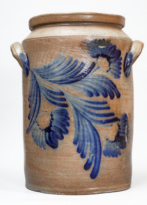 4 Gal. attrib. William Linton, Baltimore Stoneware Water Cooler w/ Profuse Floral Decoration, c1860