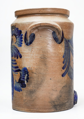 4 Gal. attrib. William Linton, Baltimore Stoneware Water Cooler w/ Profuse Floral Decoration, c1860