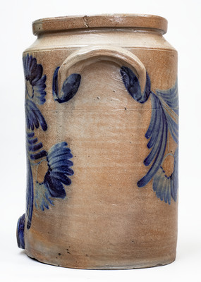 4 Gal. attrib. William Linton, Baltimore Stoneware Water Cooler w/ Profuse Floral Decoration, c1860