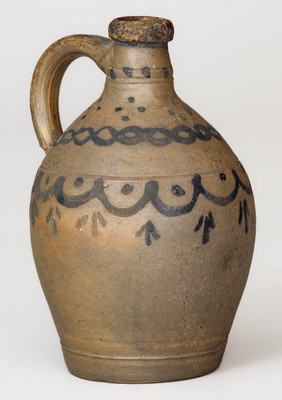 Small Stoneware Jug w/ Elaborate Decoration and 1858 Date, German origin