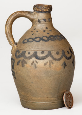 Small Stoneware Jug w/ Elaborate Decoration and 1858 Date, German origin