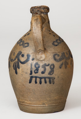 Small Stoneware Jug w/ Elaborate Decoration and 1858 Date, German origin