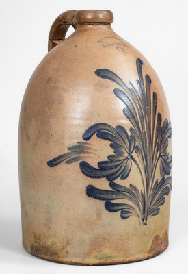 3 Gal. M. & T. MILLER / NEWPORT, PA Stoneware Jug w/ Floral Decoration