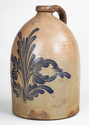 3 Gal. M. & T. MILLER / NEWPORT, PA Stoneware Jug w/ Floral Decoration