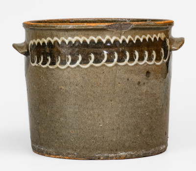 Very Fine and Rare Stoneware Cake Crock with Two-Color Slip Decoration, Edgefield District, SC