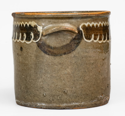 Very Fine and Rare Stoneware Cake Crock with Two-Color Slip Decoration, Edgefield District, SC