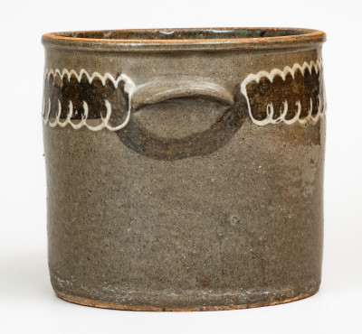 Very Fine and Rare Stoneware Cake Crock with Two-Color Slip Decoration, Edgefield District, SC