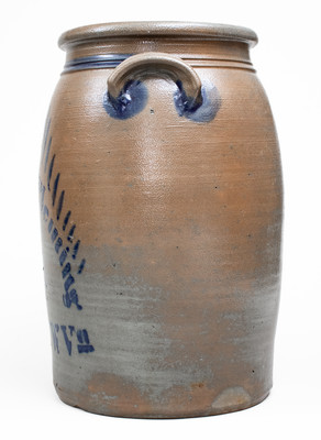 Fine 6 Gal. Wilkinson & Fleming / Shinnston, W. Va. Stoneware Jar w/ Stenciled Rose Decoration