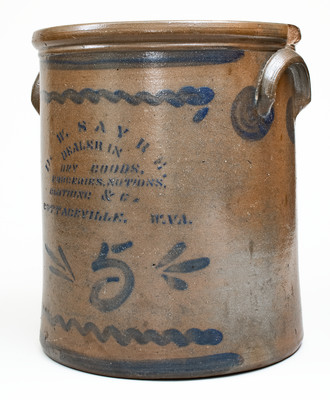 Rare 5 Gal. COTTAGEVILLE, W. VA Stoneware Advertising Jar