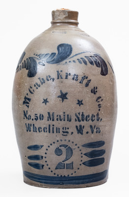 Rare McCabe, Kraft & Co. / Wheeling, W. VA Stoneware Advertising Jug w/ Stenciled Stars