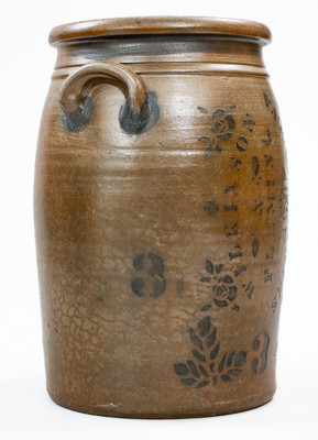 Rare 3 Gal. WILKINSON & FLEMING / SHINNSTON, W. VA. Stoneware Jar w/ Sideways Stencil