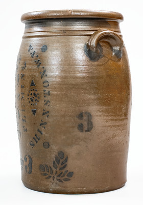 Rare 3 Gal. WILKINSON & FLEMING / SHINNSTON, W. VA. Stoneware Jar w/ Sideways Stencil