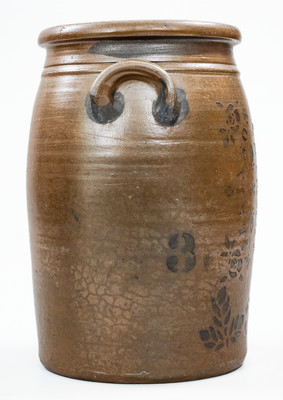 Rare 3 Gal. WILKINSON & FLEMING / SHINNSTON, W. VA. Stoneware Jar w/ Sideways Stencil