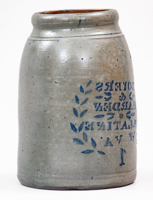 Extremely Rare BOYERS & HARDEN / PALATINE, W. VA Stoneware Jar w/ Reversed Stencil