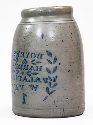Extremely Rare BOYERS & HARDEN / PALATINE, W. VA Stoneware Jar w/ Reversed Stencil