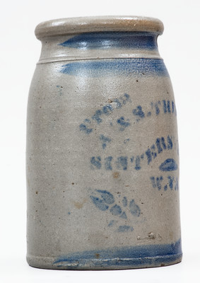 Rare SISTERSVILLE, WV Stoneware Advertising Jar