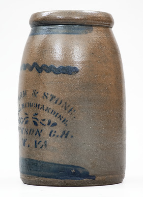 JACKSON COURT HOUSE, W. VA Stoneware Stenciled Canning Jar
