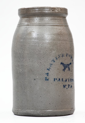 PALATINE POTTERY CO. / PALATINE, W. VA Stoneware Canning Jar w/ Stenciled Dog