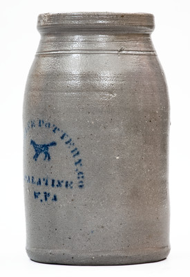 PALATINE POTTERY CO. / PALATINE, W. VA Stoneware Canning Jar w/ Stenciled Dog