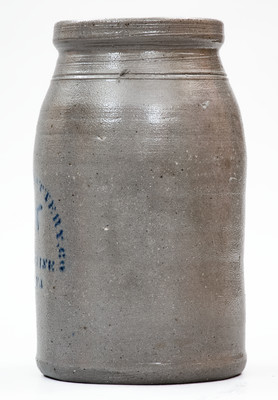 PALATINE POTTERY CO. / PALATINE, W. VA Stoneware Canning Jar w/ Stenciled Dog