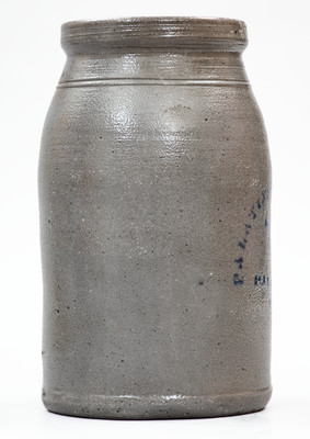 PALATINE POTTERY CO. / PALATINE, W. VA Stoneware Canning Jar w/ Stenciled Dog