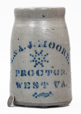 Rare and Fine Stoneware Canning Jar w/ PROCTOR, W. VA Advertising and Star Decoration
