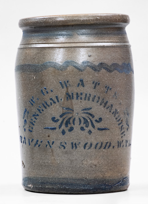 Rare RAVENSWOOD / W. VA. 1 Gal. Stoneware Advertising Jar