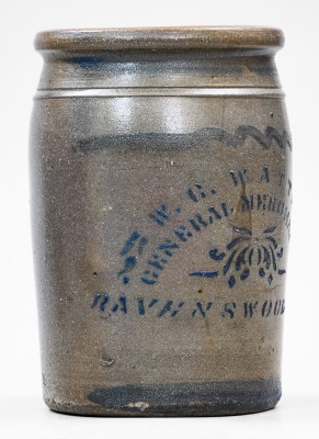 Rare RAVENSWOOD / W. VA. 1 Gal. Stoneware Advertising Jar