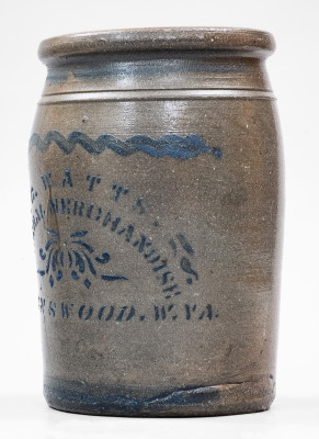 Rare RAVENSWOOD / W. VA. 1 Gal. Stoneware Advertising Jar