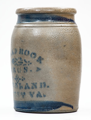 Very Rare WOODLAND, WEST VA Stoneware Stenciled Advertising Jar