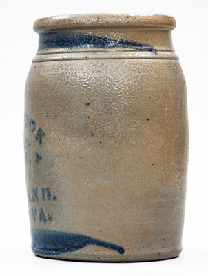 Very Rare WOODLAND, WEST VA Stoneware Stenciled Advertising Jar
