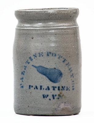 PALATINE POTTERY / PALATINE, W. VA Stoneware Canning Jar w/ Stenciled Pear