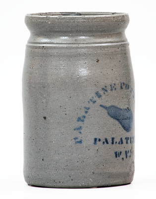 PALATINE POTTERY / PALATINE, W. VA Stoneware Canning Jar w/ Stenciled Pear
