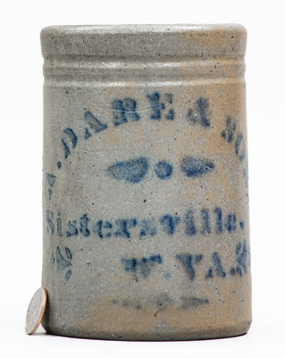 Rare SISTERSVILLE, W. VA Stoneware Stenciled Canning Jar