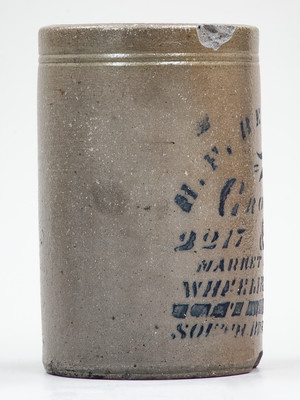 Wheeling, W. VA Stoneware Stenciled Canning Jar w/ Elaborate Advertising