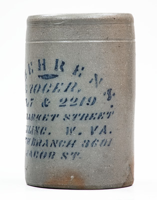 Wheeling, W. VA Stoneware Advertising Canning Jar