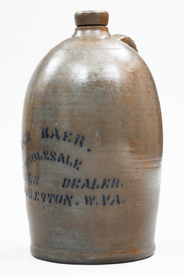 1 Gal. BEN BAER / CHARLESTON, W. VA Stoneware Stenciled Advertising Jug