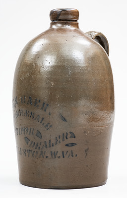 1/2 Gal. BEN BAER / CHARLESTON, W. VA Stoneware Stenciled Advertising Jug