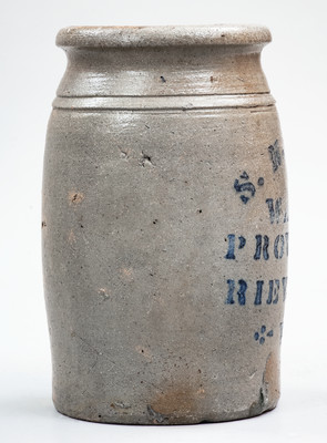 Exceptional RIEVSVILLE, W. VA Misspelled Stoneware Stenciled Advertising Jar