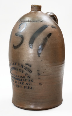 3 Gal. WHEELING, W. VA Stoneware Advertising Jug, probably Palatine, West Virginia