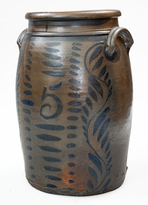 Rare 5 Gal. Shinnston, WV Stoneware Jar w/ Profuse Freehand Decoration