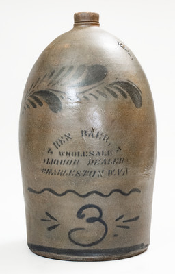 3 Gal. BEN BAER / CHARLESTON, W. VA Stoneware Stenciled Advertising Jug