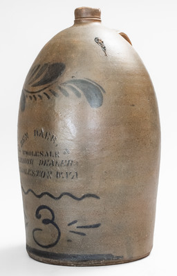 3 Gal. BEN BAER / CHARLESTON, W. VA Stoneware Stenciled Advertising Jug