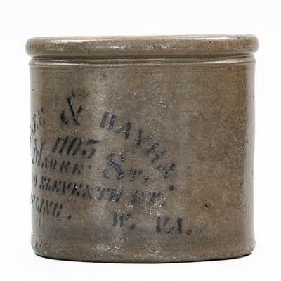 Small WHEELING, W. VA Stenciled Stoneware Advertising Butter Crock